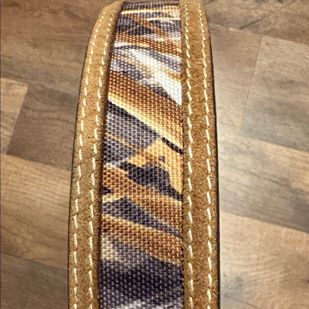 Justin Brand Tan Leather Belt with Camouflage Accent Size 34 Unisex Men or Women